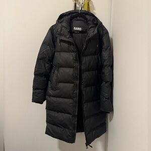 Rains Black Alta Long Puffer Jacket